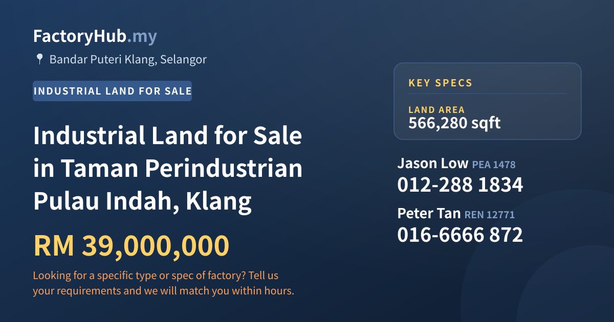 Land For Sale - Industrial Land for Sale in Taman Perindustrian Pulau Indah, Klang - Bandar Puteri Klang, Selangor