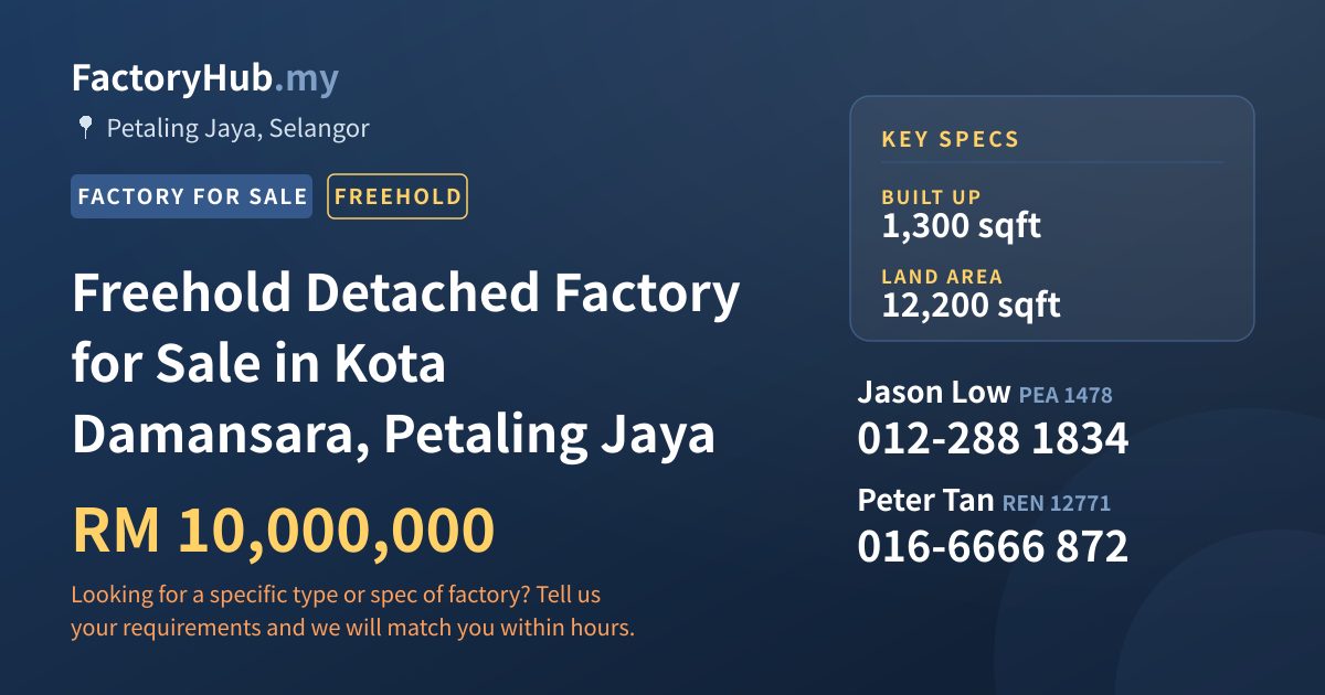 Factory For Sale - Freehold Detached Factory for Sale in Kota Damansara, Petaling Jaya - Petaling Jaya, Selangor