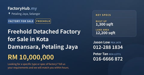 Factory For Sale - Freehold Detached Factory for Sale in Kota Damansara, Petaling Jaya - Petaling Jaya, Selangor