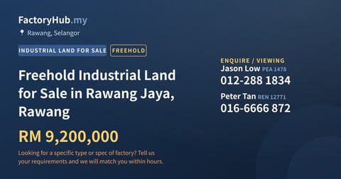 Land For Sale - Freehold Industrial Land for Sale in Rawang Jaya, Rawang - Rawang, Selangor
