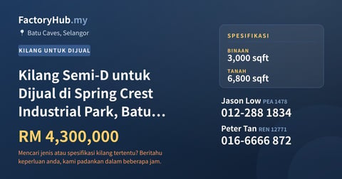 Kilang Untuk Dijual - Kilang Semi-D untuk Dijual di Spring Crest Industrial Park, Batu Caves - Batu Caves, Selangor
