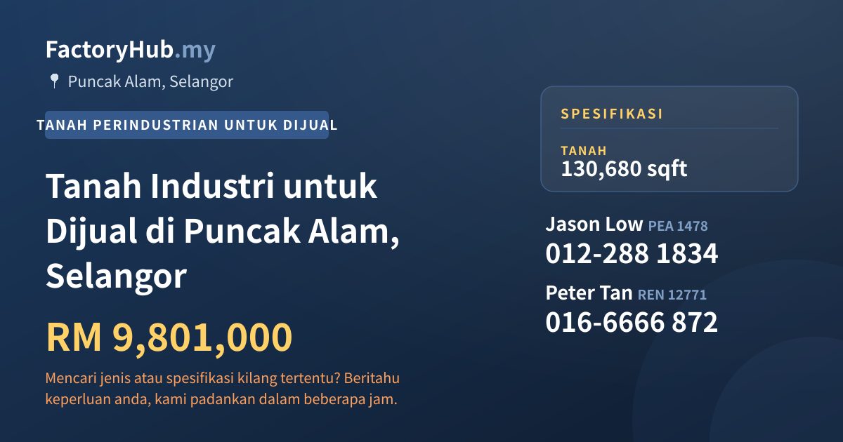 Tanah Untuk Dijual - Tanah Industri untuk Dijual di Puncak Alam, Selangor - Puncak Alam, Selangor