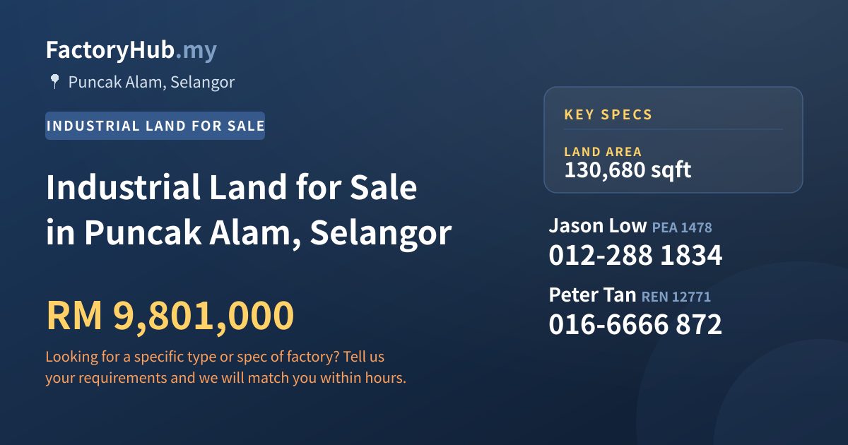 Land For Sale - Industrial Land for Sale in Puncak Alam, Selangor - Puncak Alam, Selangor