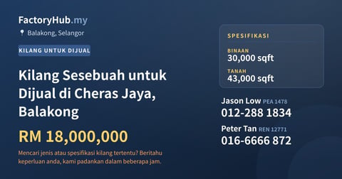 Kilang Untuk Dijual - Kilang Sesebuah untuk Dijual di Cheras Jaya, Balakong - Balakong, Selangor