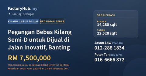 Kilang Untuk Dijual - Pegangan Bebas Kilang Semi-D untuk Dijual di Jalan Inovatif, Banting - Banting, Selangor