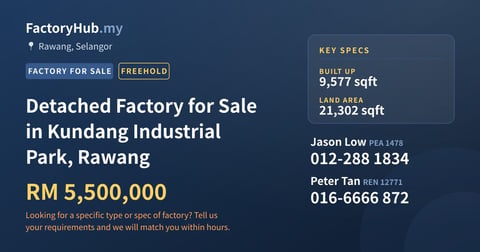 Factory For Sale - Detached Factory for Sale in Kundang Industrial Park, Rawang - Rawang, Selangor