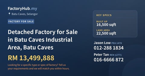 Factory For Sale - Detached Factory for Sale in Batu Caves Industrial Area, Batu Caves - Batu Caves, Selangor