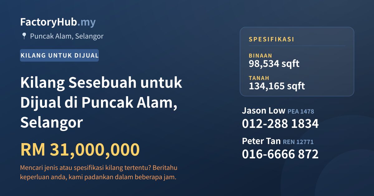 Kilang Untuk Dijual - Kilang Sesebuah untuk Dijual di Puncak Alam, Selangor - Puncak Alam, Selangor