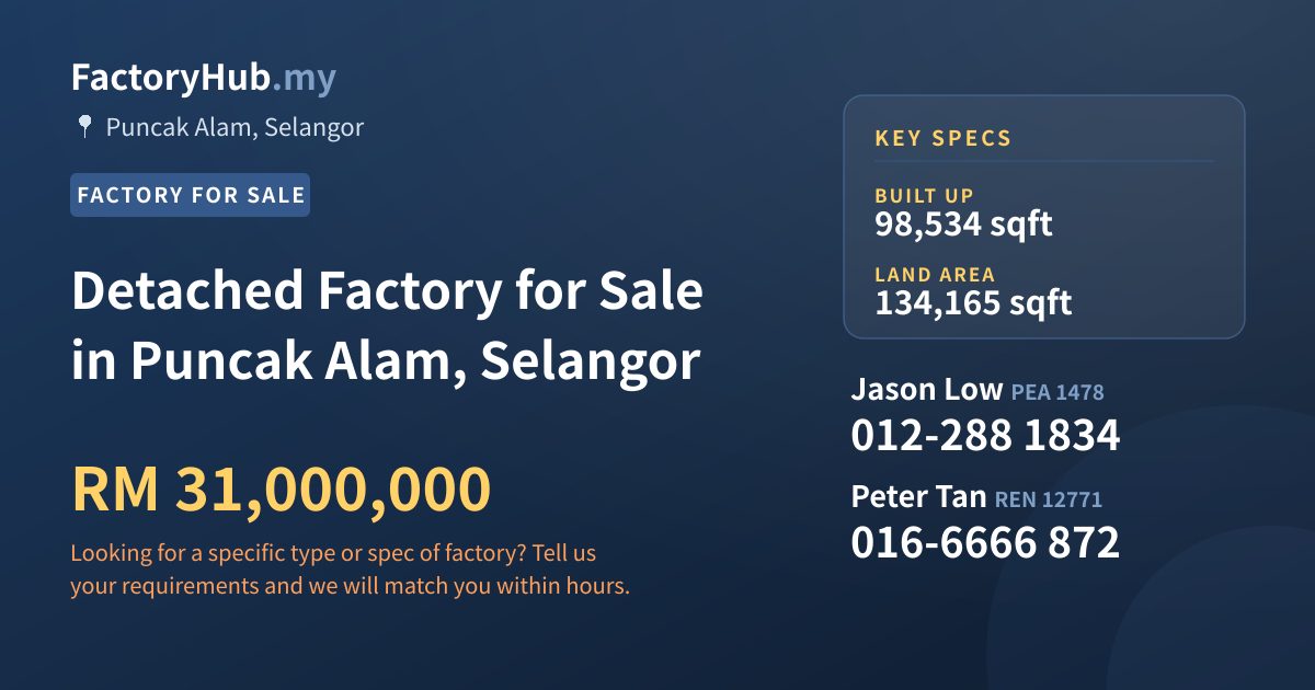 Factory For Sale - Detached Factory for Sale in Puncak Alam, Selangor - Puncak Alam, Selangor