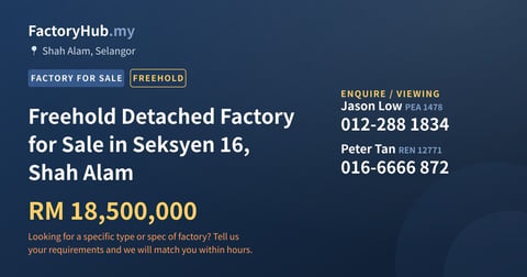 Factory For Sale - Freehold Detached Factory for Sale in Seksyen 16, Shah Alam - Shah Alam, Selangor