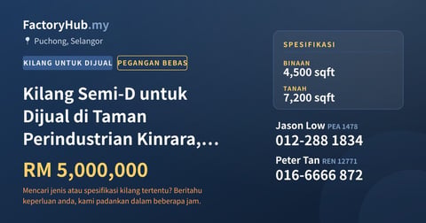 Kilang Untuk Dijual - Kilang Semi-D untuk Dijual di Taman Perindustrian Kinrara, Puchong - Puchong, Selangor