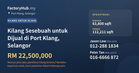 Kilang Untuk Dijual - Kilang Sesebuah untuk Dijual di Port Klang, Selangor - Port Klang, Selangor