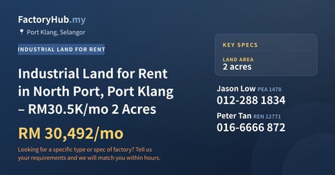 Land For Rent - Industrial Land for Rent in North Port, Port Klang – RM30.5K/mo 2 Acres - Port Klang, Selangor