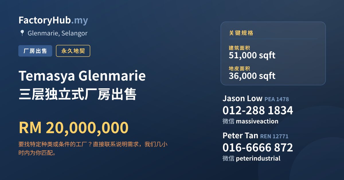 工厂 出售 - Temasya Glenmarie 三层独立式厂房出售 - Glenmarie, Selangor