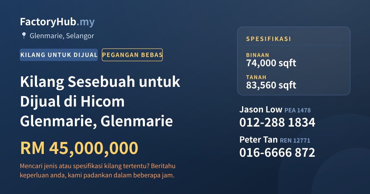 Kilang Untuk Dijual - Kilang Sesebuah untuk Dijual di Hicom Glenmarie, Glenmarie - Glenmarie, Selangor