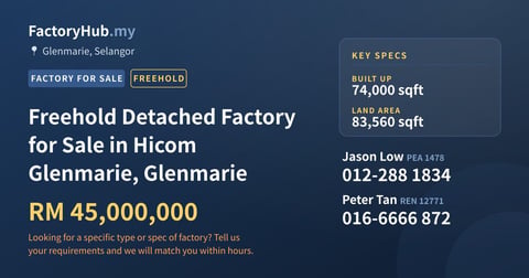 Factory For Sale - Freehold Detached Factory for Sale in Hicom Glenmarie, Glenmarie - Glenmarie, Selangor