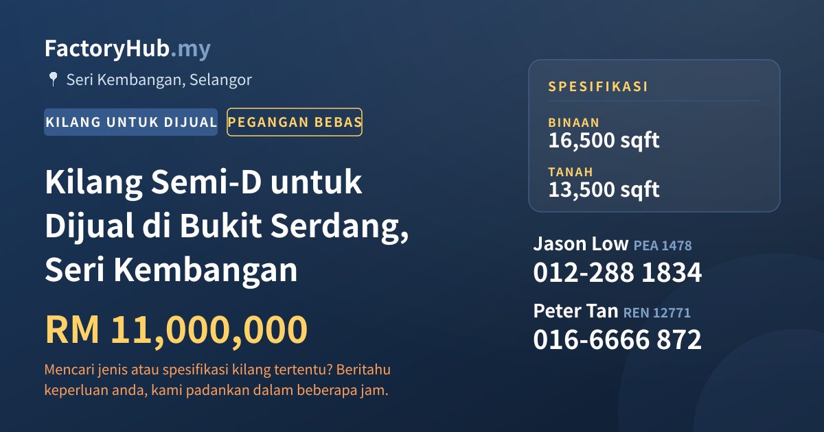 Kilang Untuk Dijual - Kilang Semi-D untuk Dijual di Bukit Serdang, Seri Kembangan - Seri Kembangan, Selangor