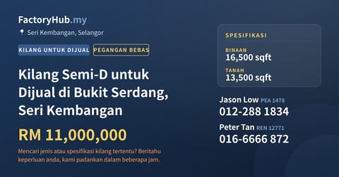 Kilang Untuk Dijual - Kilang Semi-D untuk Dijual di Bukit Serdang, Seri Kembangan - Seri Kembangan, Selangor