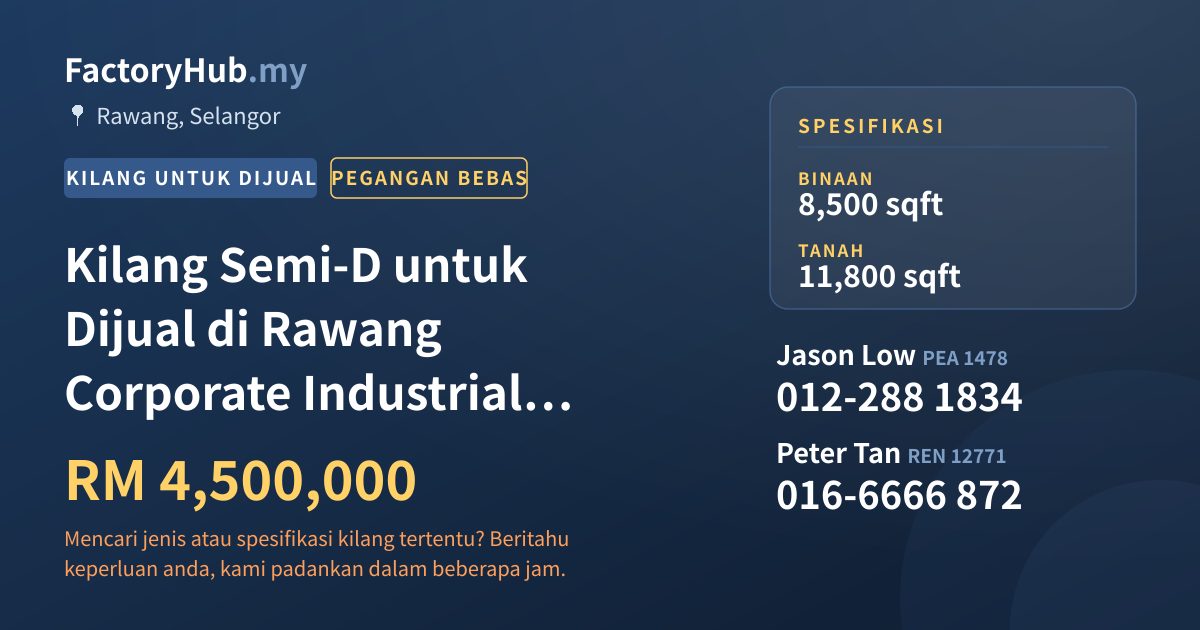 Kilang Untuk Dijual - Kilang Semi-D untuk Dijual di Rawang Corporate Industrial Park, Rawang - Rawang, Selangor
