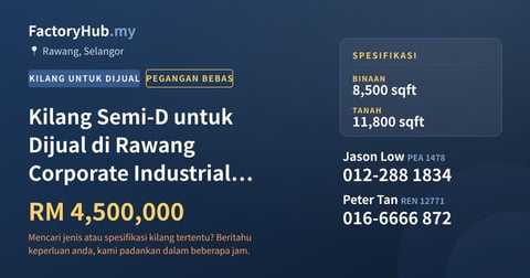 Kilang Untuk Dijual - Kilang Semi-D untuk Dijual di Rawang Corporate Industrial Park, Rawang - Rawang, Selangor