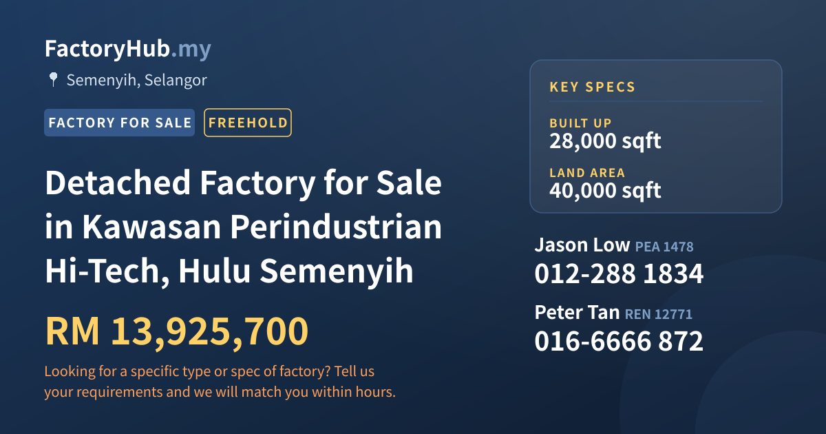 Factory For Sale - Detached Factory for Sale in Kawasan Perindustrian Hi-Tech, Hulu Semenyih - Semenyih, Selangor