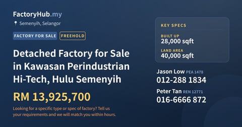 Factory For Sale - Detached Factory for Sale in Kawasan Perindustrian Hi-Tech, Hulu Semenyih - Semenyih, Selangor