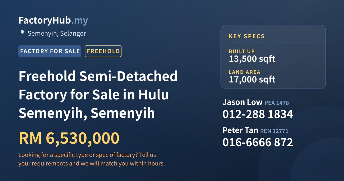 Factory For Sale - Freehold Semi-Detached Factory for Sale in Hulu Semenyih, Semenyih - Semenyih, Selangor