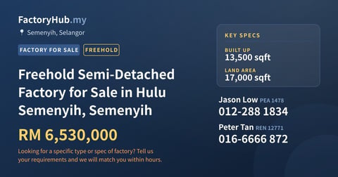 Factory For Sale - Freehold Semi-Detached Factory for Sale in Hulu Semenyih, Semenyih - Semenyih, Selangor