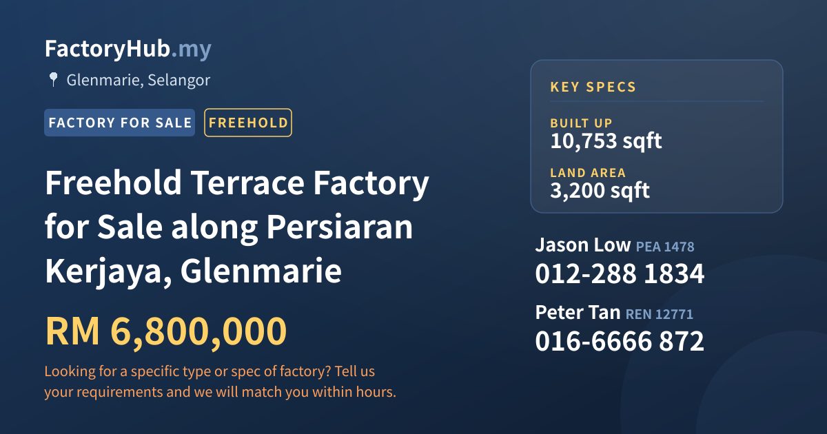 Factory For Sale - Freehold Terrace Factory for Sale along Persiaran Kerjaya, Glenmarie - Glenmarie, Selangor
