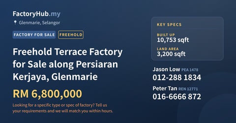 Factory For Sale - Freehold Terrace Factory for Sale along Persiaran Kerjaya, Glenmarie - Glenmarie, Selangor