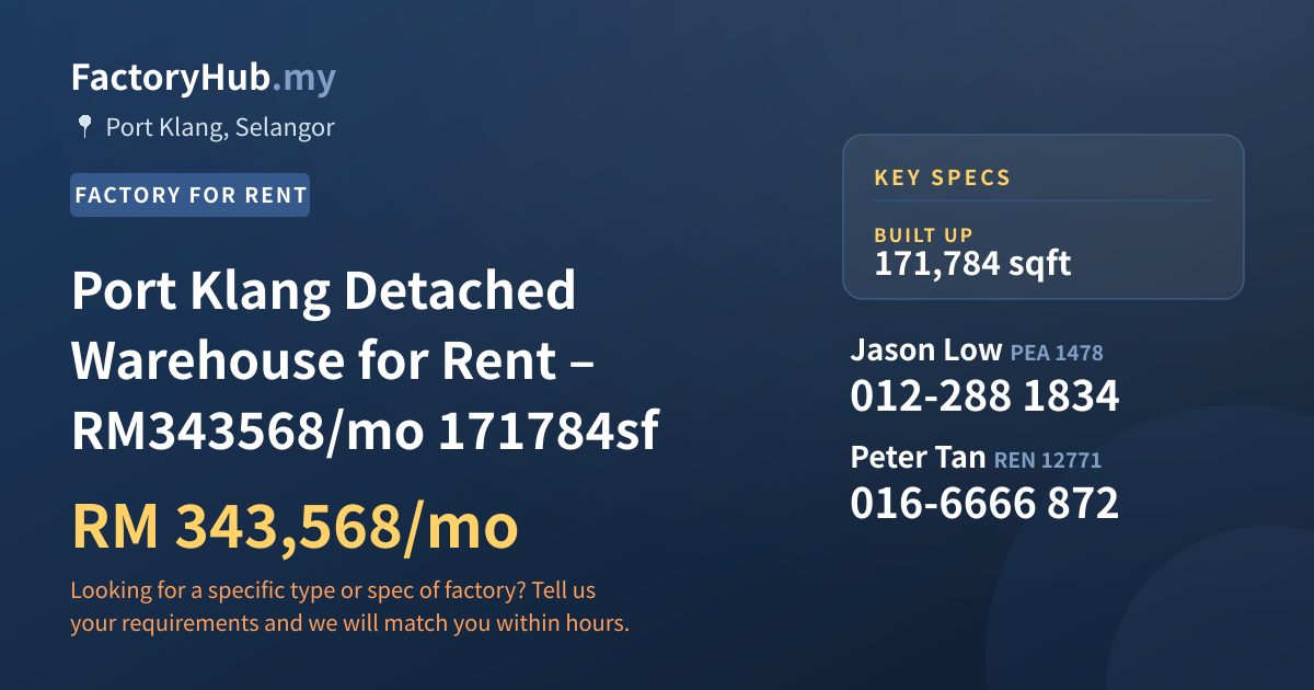 Factory For Rent - Port Klang Detached Warehouse for Rent – RM343568/mo 171784sf - Port Klang, Selangor