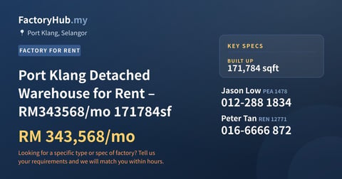 Factory For Rent - Port Klang Detached Warehouse for Rent – RM343568/mo 171784sf - Port Klang, Selangor
