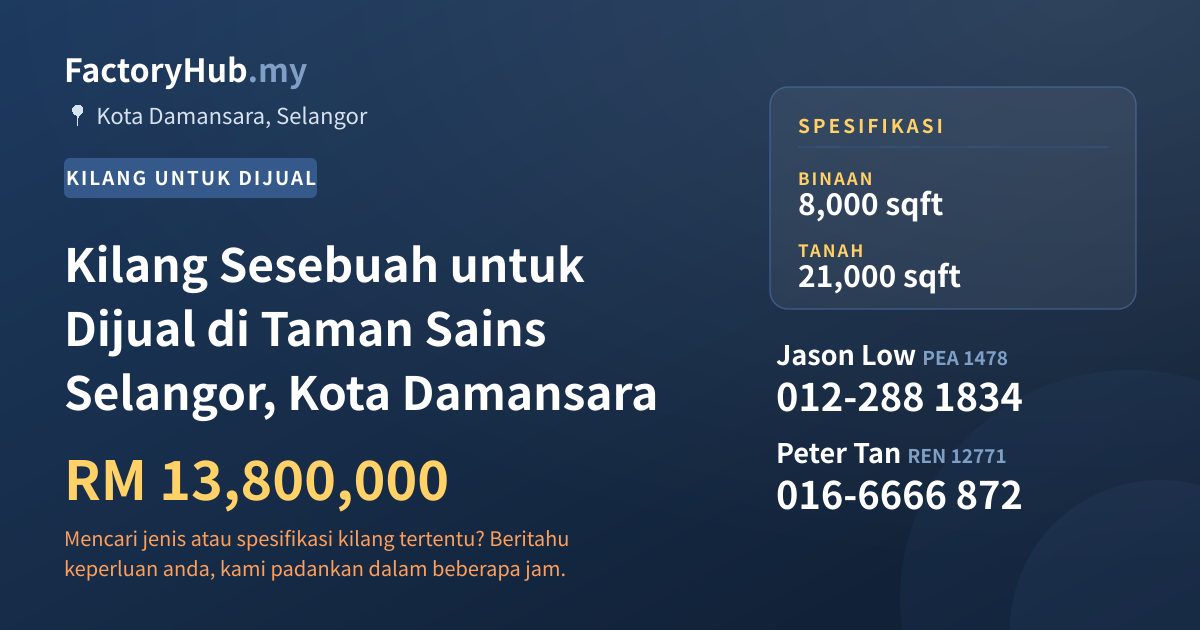 Kilang Untuk Dijual - Kilang Sesebuah untuk Dijual di Taman Sains Selangor, Kota Damansara - Kota Damansara, Selangor