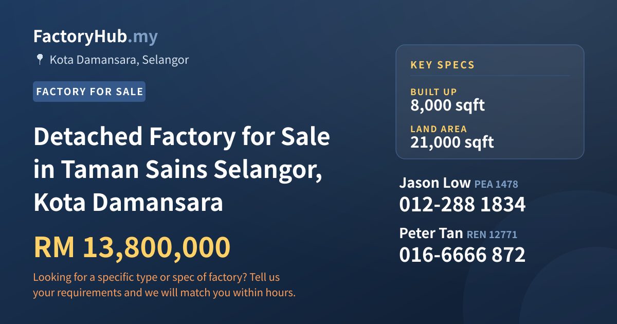 Factory For Sale - Detached Factory for Sale in Taman Sains Selangor, Kota Damansara - Kota Damansara, Selangor