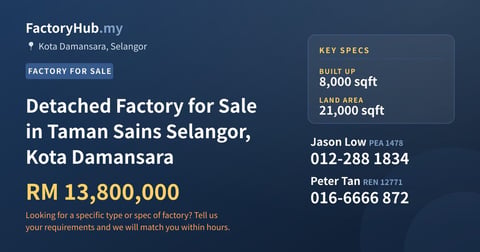 Factory For Sale - Detached Factory for Sale in Taman Sains Selangor, Kota Damansara - Kota Damansara, Selangor