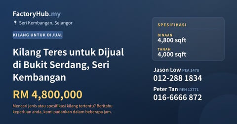 Kilang Untuk Dijual - Kilang Teres untuk Dijual di Bukit Serdang, Seri Kembangan - Seri Kembangan, Selangor