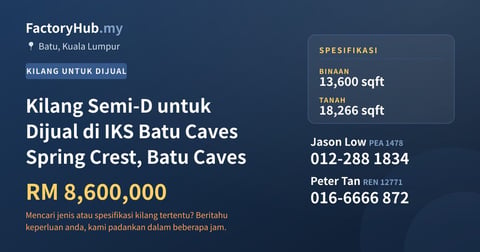 Kilang Untuk Dijual - Kilang Semi-D untuk Dijual di IKS Batu Caves Spring Crest, Batu Caves - Batu, Kuala Lumpur