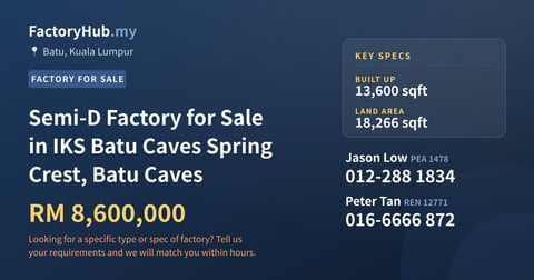 Factory For Sale - Semi-D Factory for Sale in IKS Batu Caves Spring Crest, Batu Caves - Batu, Kuala Lumpur
