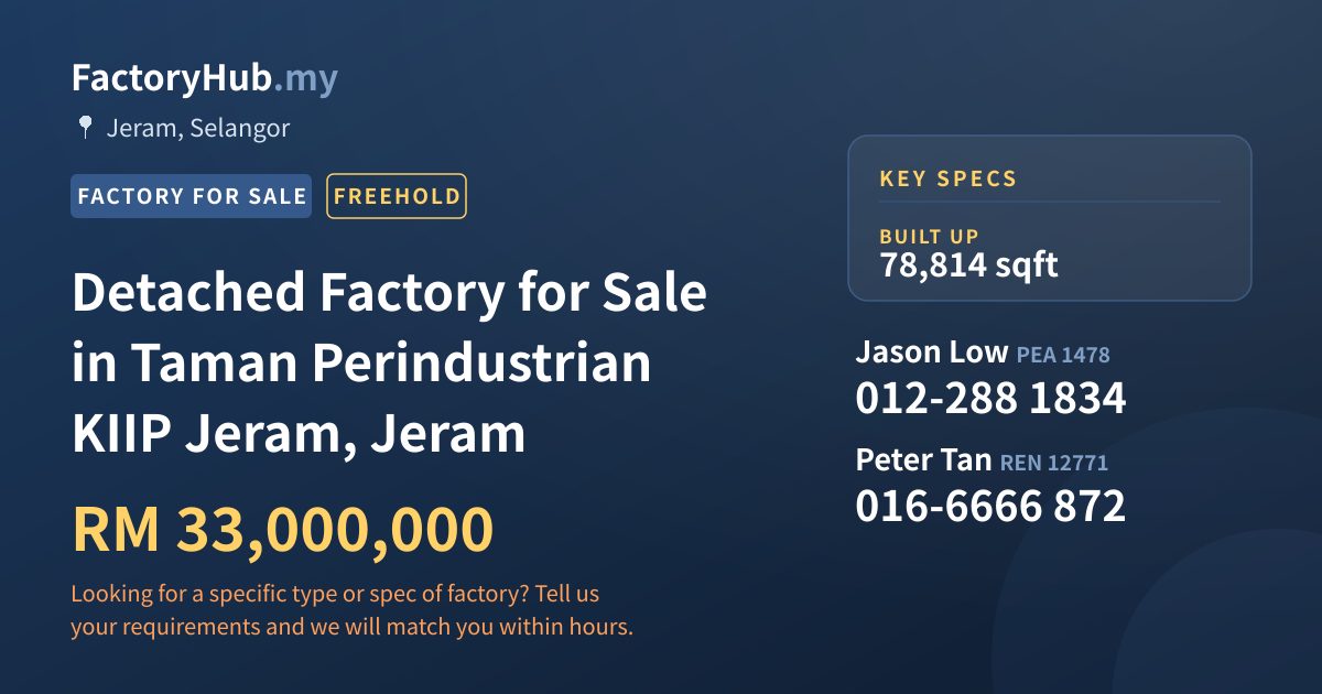 Factory For Sale - Detached Factory for Sale in Taman Perindustrian KIIP Jeram, Jeram - Jeram, Selangor