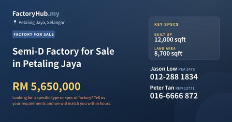 Factory For Sale - Semi-D Factory for Sale in Petaling Jaya - Petaling Jaya, Selangor