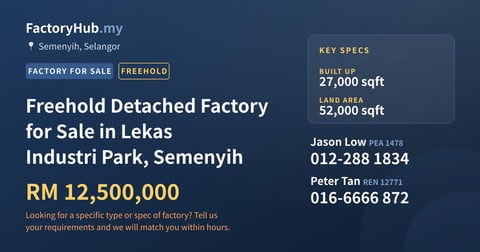 Factory For Sale - Freehold Detached Factory for Sale in Lekas Industri Park, Semenyih - Semenyih, Selangor
