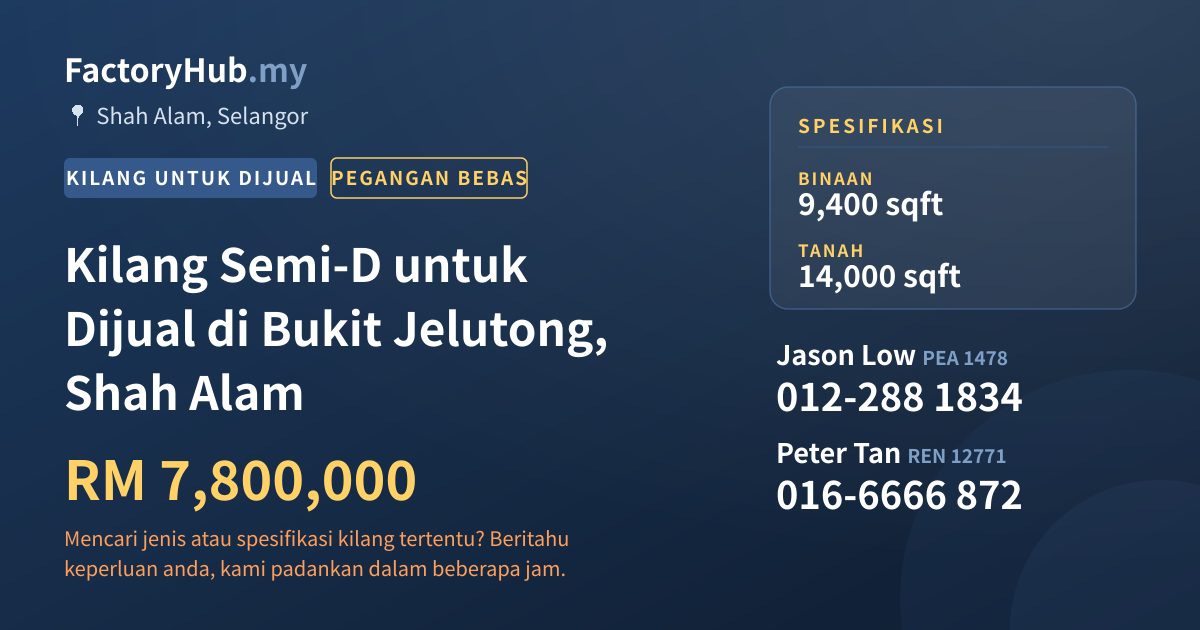 Kilang Untuk Dijual - Kilang Semi-D untuk Dijual di Bukit Jelutong, Shah Alam - Shah Alam, Selangor