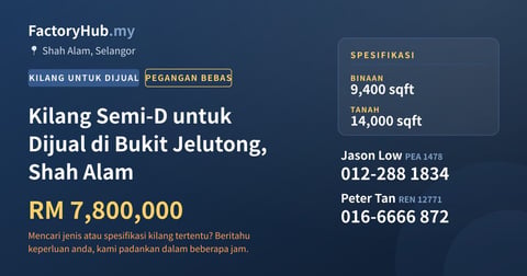 Kilang Untuk Dijual - Kilang Semi-D untuk Dijual di Bukit Jelutong, Shah Alam - Shah Alam, Selangor
