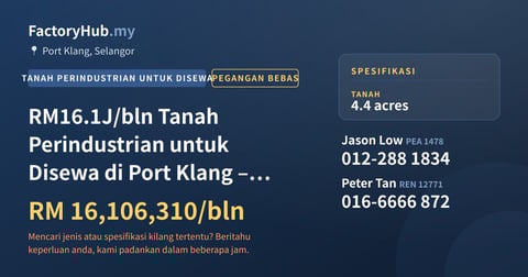 Tanah Untuk Disewa - RM16.1J/bln Tanah Perindustrian untuk Disewa di Port Klang – 191664kp - Port Klang, Selangor