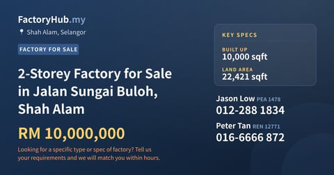 Factory For Sale - 2-Storey Factory for Sale in Jalan Sungai Buloh, Shah Alam - Shah Alam, Selangor