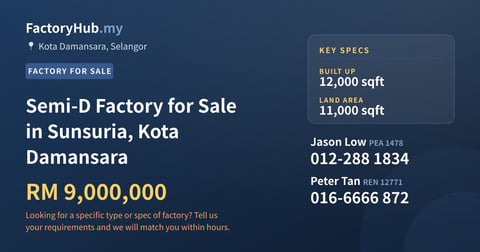 Factory For Sale - Semi-D Factory for Sale in Sunsuria, Kota Damansara - Kota Damansara, Selangor