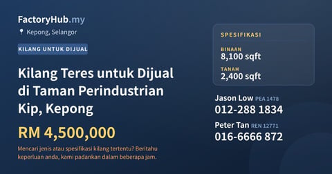 Kilang Untuk Dijual - Kilang Teres untuk Dijual di Taman Perindustrian Kip, Kepong - Kepong, Kuala Lumpur