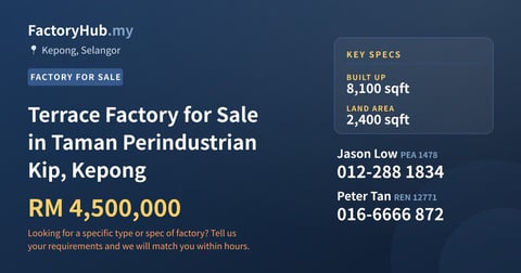 Factory For Sale - Terrace Factory for Sale in Taman Perindustrian Kip, Kepong - Kepong, Kuala Lumpur