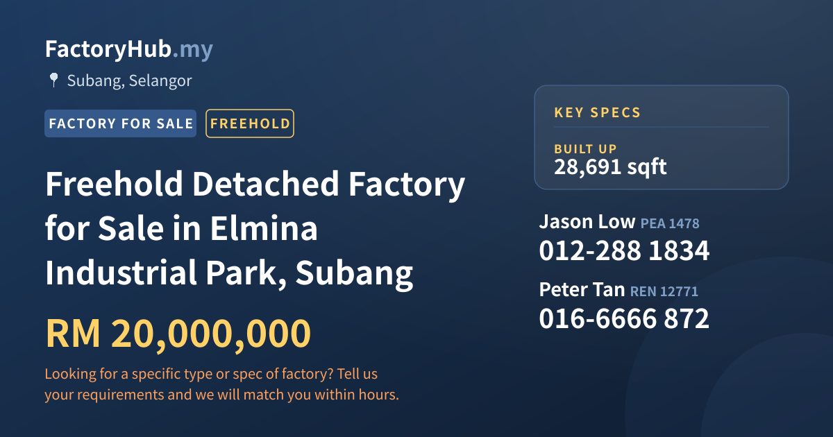 Factory For Sale - Freehold Detached Factory for Sale in Elmina Industrial Park, Subang - Subang, Selangor