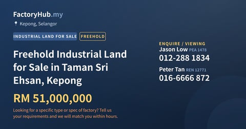 Land For Sale - Freehold Industrial Land for Sale in Taman Sri Ehsan, Kepong - Kepong, Kuala Lumpur